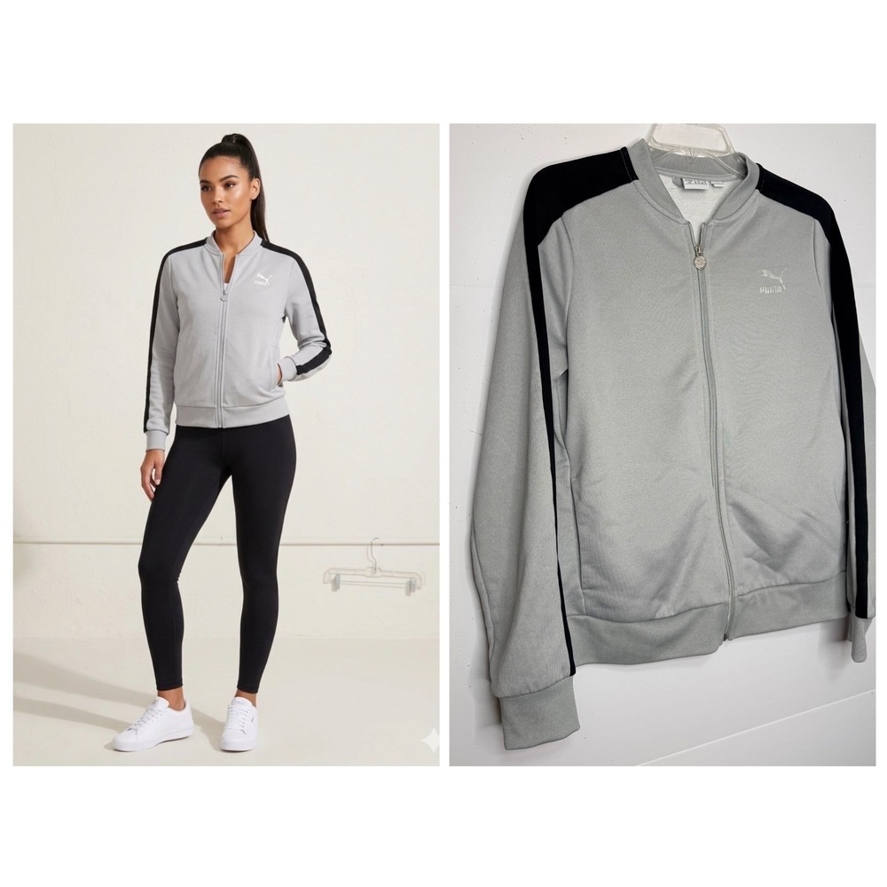 Puma T7 Track Jacket Women's L Full Zip Striped Sporty Activewear Workout Jogger